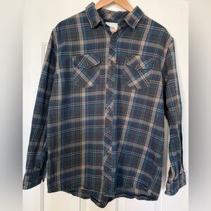 🏄‍♂️ Katin USA Plaid Flannel Shirt Blue Brown Gray Long Sleeve Men’s L EUC